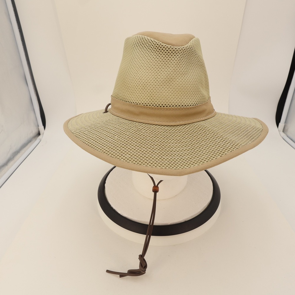 Henschel Hat Co USA Khaki Mesh Breezer Safari Sun Hat Mens Large Tan Chin Cord